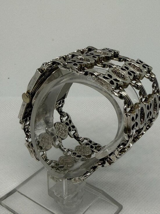 Vintage Le Monde Wind Up Watch Silver Tone Filigree Bracelet Mechanical Wristwat main image 9